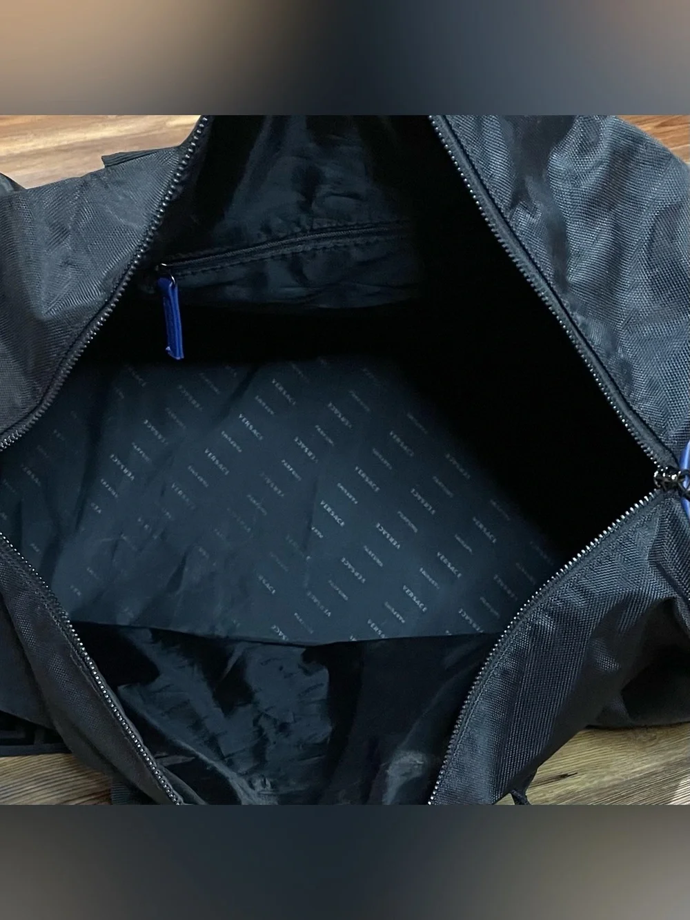 Versace Parfums Black Weekender Duffel Bag Gym Zip Close Shoulder Travel